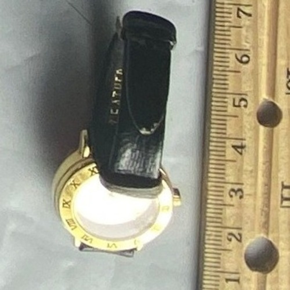 Ventura Ladies Gold Tone Roman Numeral Watch Black‎ Leather Strap